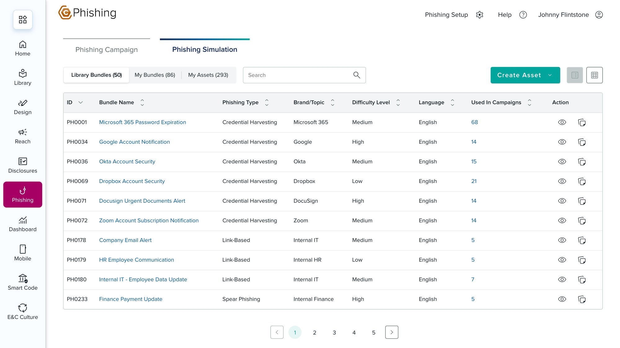 02-Phishing Simulation-List view 1