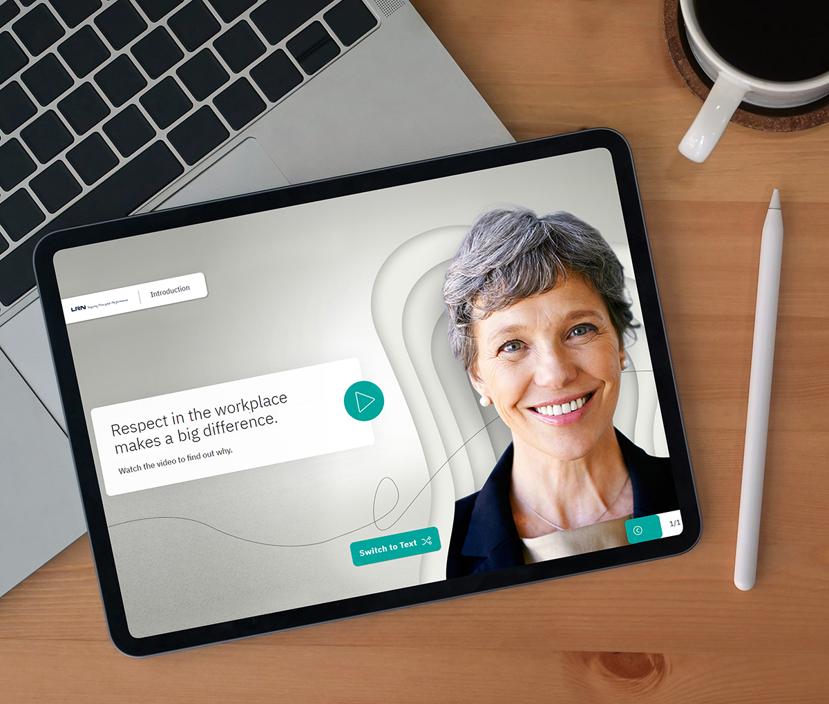 anti harassment course screen on tablet